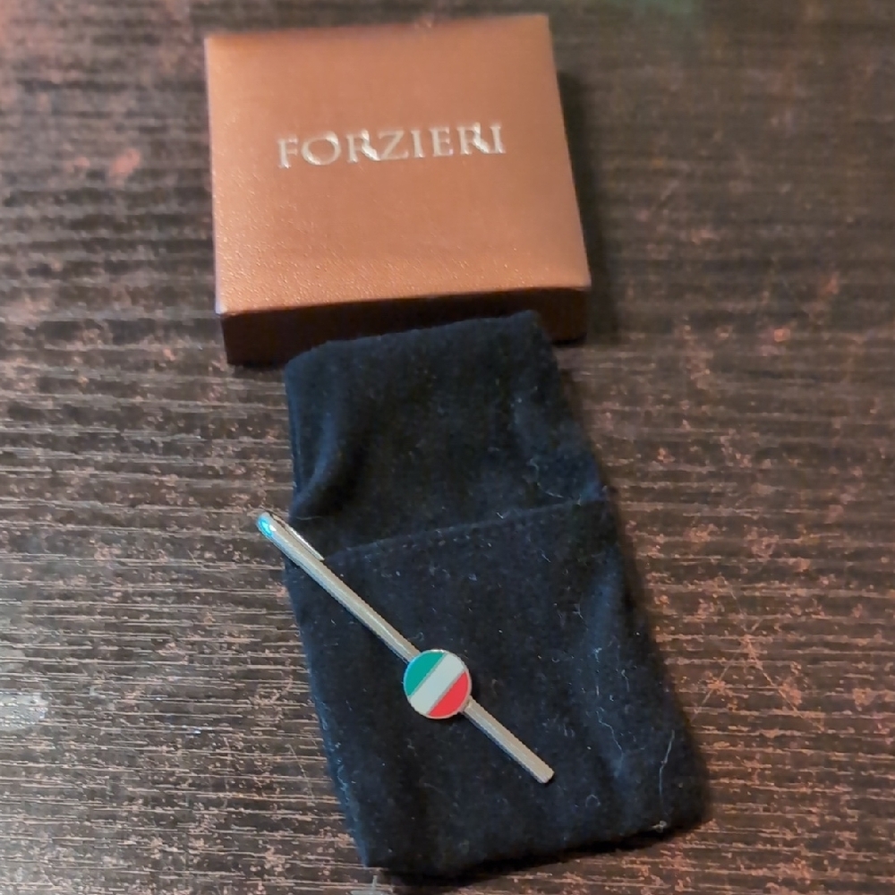 Forzieri Silver Tie Clip with Italian Flag